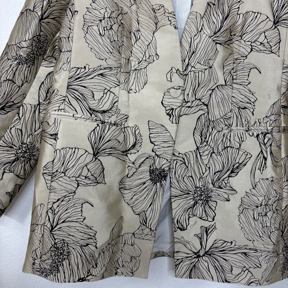 H&M Floral Jacquard Blazer Gold Black Open Front Jacket L - Picture 4 of 7